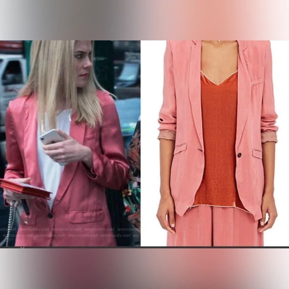 Pink Satin One-Button Jacket by Giada Forte worn by Rachael Taylor Jessica Jones